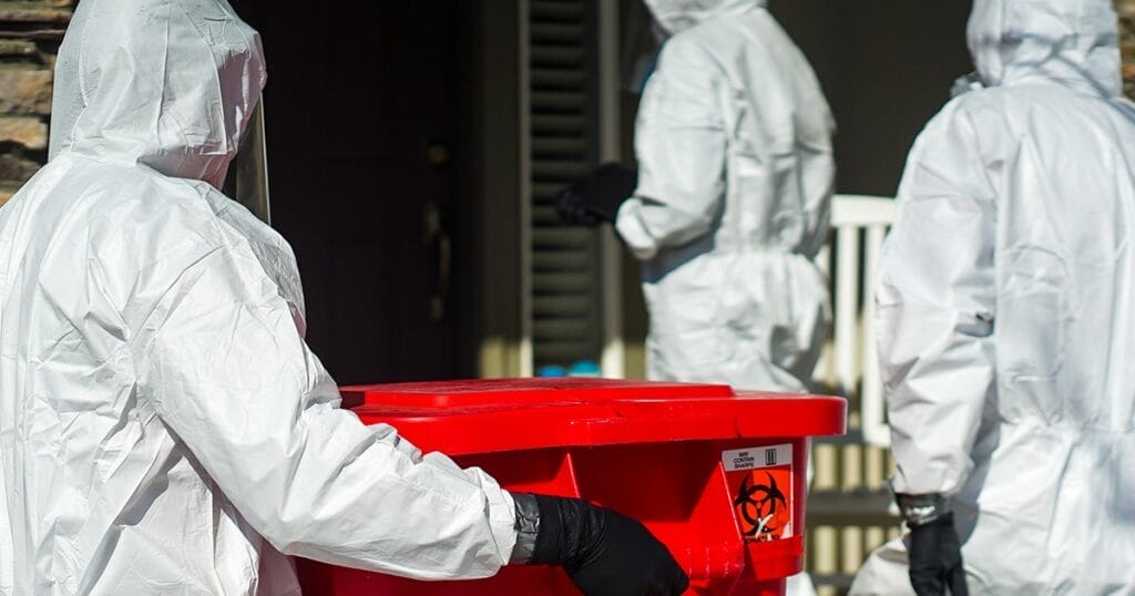 A crime scene is cleaned by specialized cleanup teams rather than law enforcement or crime scene investigators.